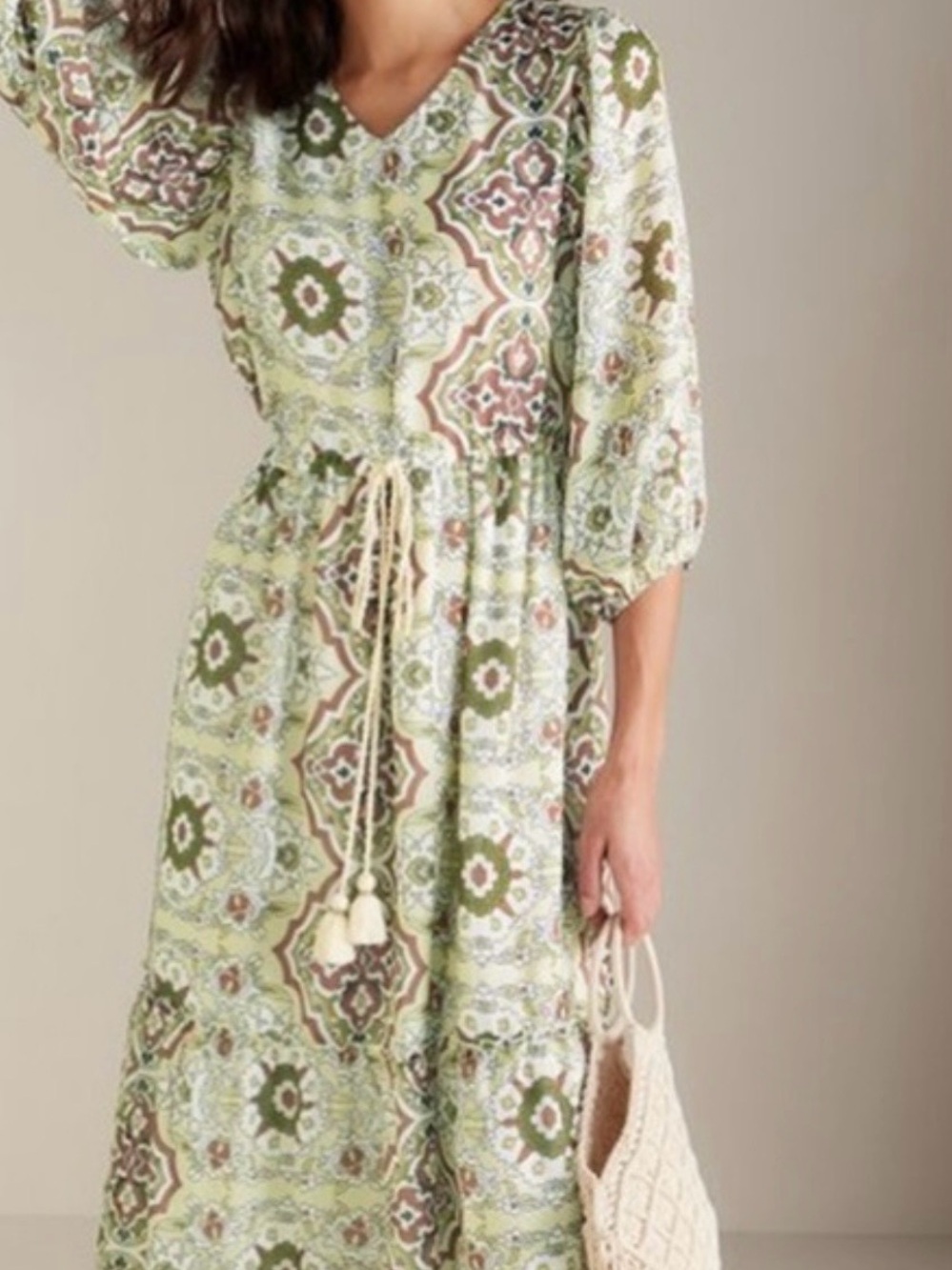 Soft Surroundings Zia Maxi Dress Tier Maxi Medallion Green NWOT